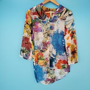 Dizzy Love Blouse Size Small Floral Semi Sheer